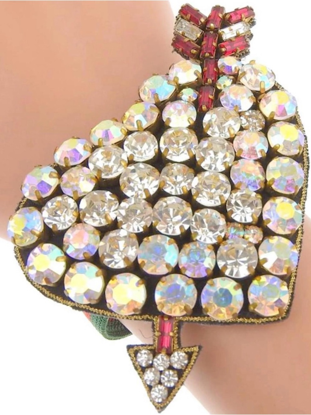 GUCCI Designer Shoe Charms Heart Crystal Rhinestone Charm Iridescent and Clear